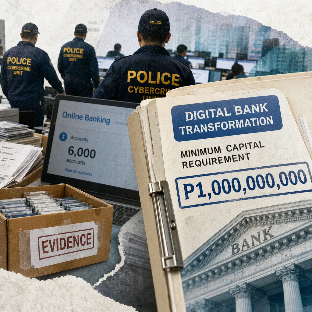 Police cybercrime unit investigates bank fraud with evidence boxes, online banking data, and digital bank capital rules as Vietnam cracks down. 145 characters
