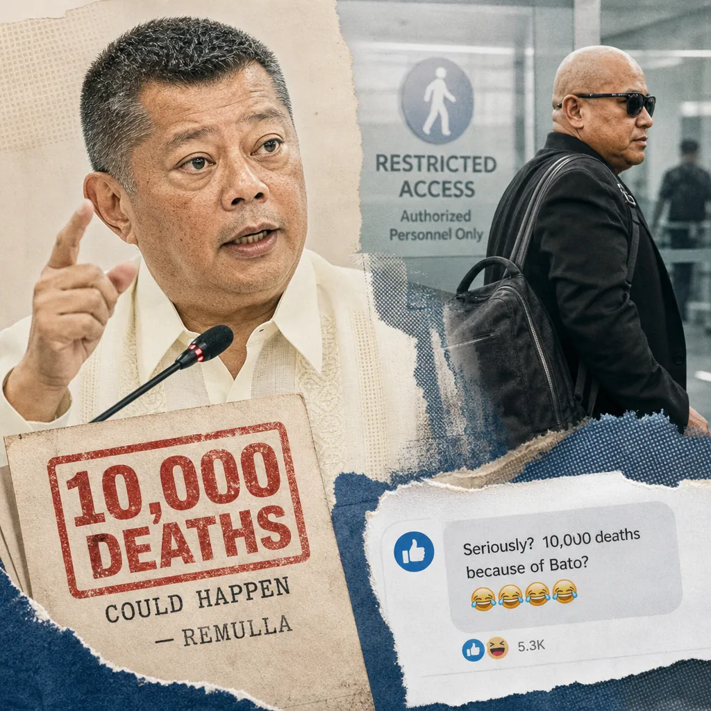 Collage shows DILG’s negotiation over Senator dela Rosa’s arrest, Atong Ang’s escape, public reaction, typhoon Rosal, and key accountability cases. (143 characters)