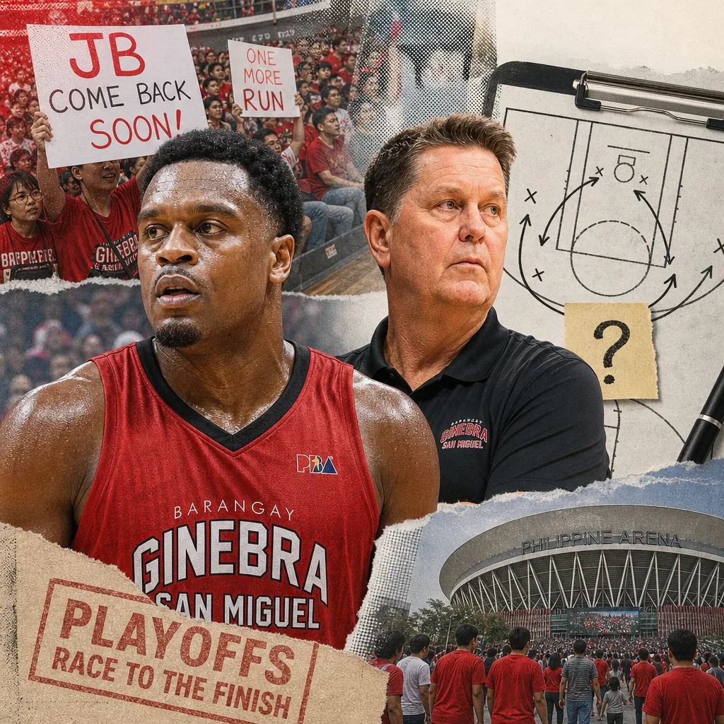 Ginebra coach Tim Cone and player Justin Brownlee are shown with fans, highlighting fan engagement focused on Ginebra coach Tim Cone’s comments. (143 characters)