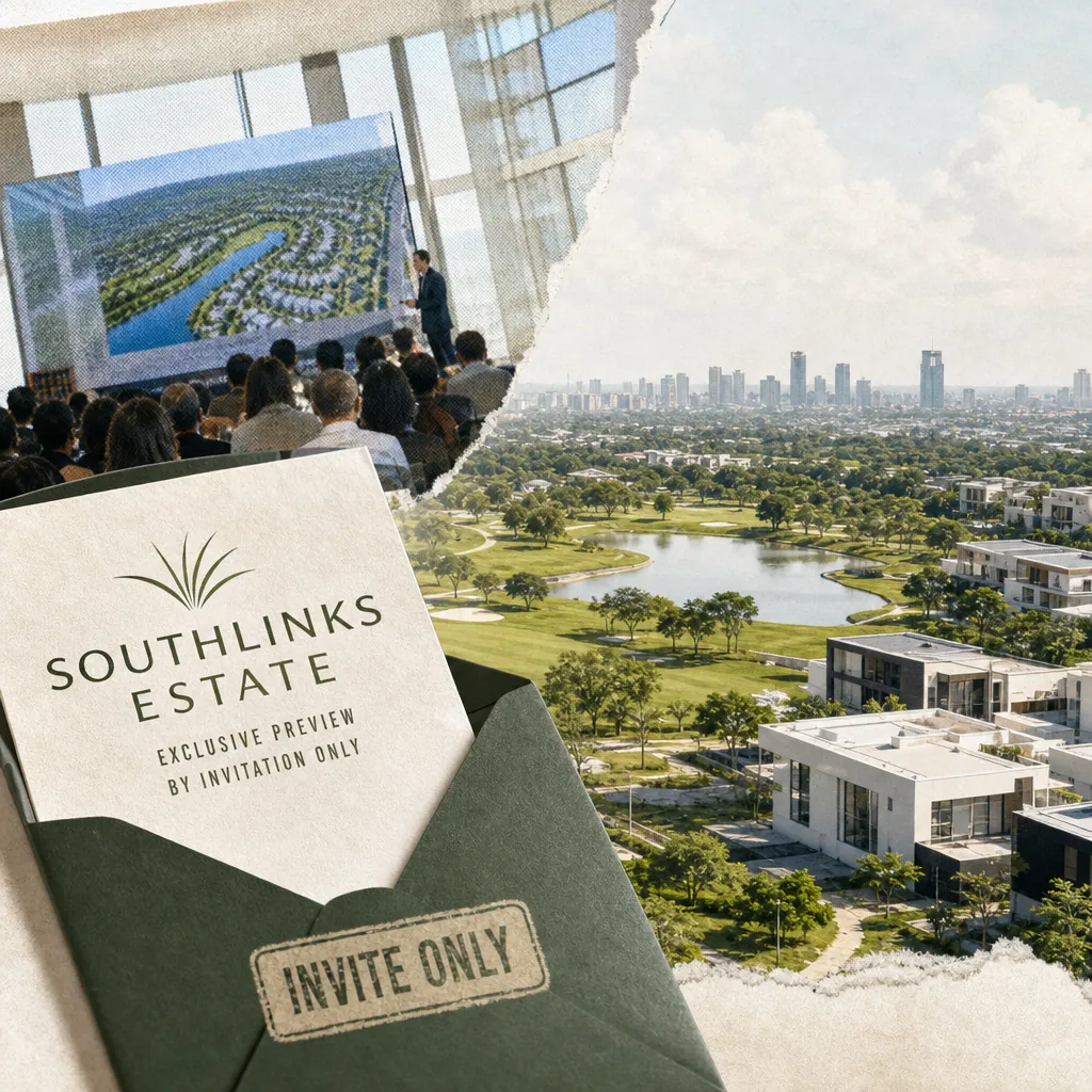 An invitation-only property preview event shows people viewing a real estate presentation, with the keyphrase invitation-only property previews. (132 characters)