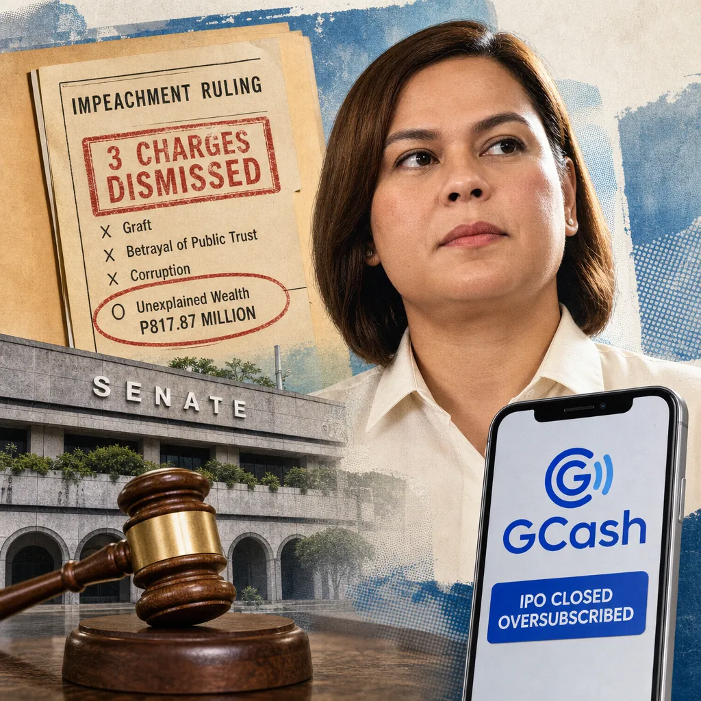 A serious woman stands beside Senate impeachment court documents, with the keyphrase alleged undeclared wealth and AMLC’s P4.4B findings included. (137 characters)