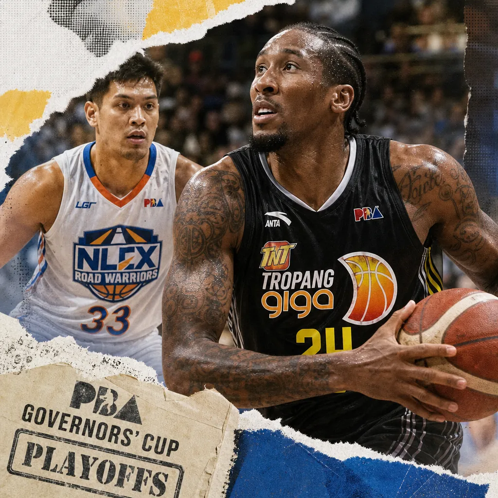 TNT and NLEX lead PBA quarterfinals as Hollis-Jefferson returns, showing two basketball players in action during the PBA Governors’ Cup playoffs. (143 characters)